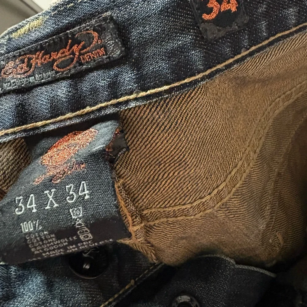 Ed Hardy Men's 34x34 Denim by Christian Audigier Jeans Dark Blue Wash ButtonFly